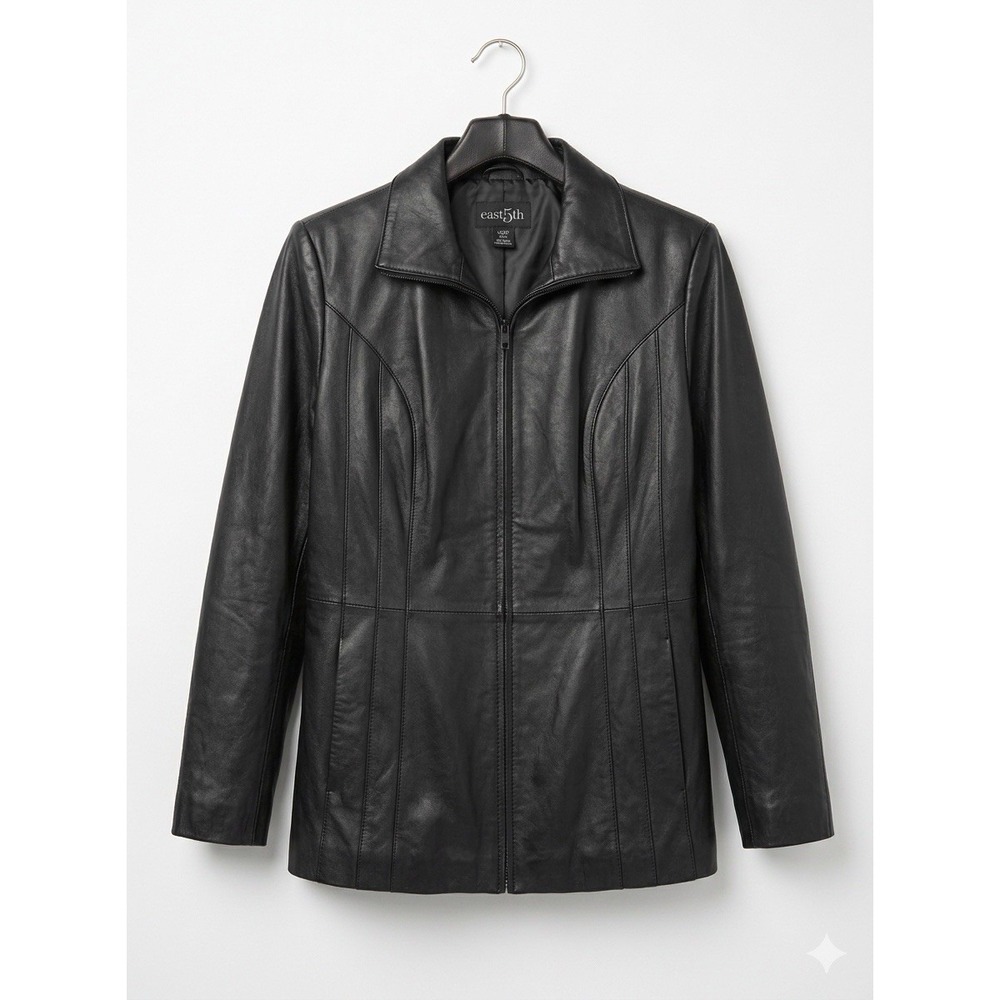 East 5th Genuine Leather Jacket Womens XL Tall Black Full Zip Classic Coat
